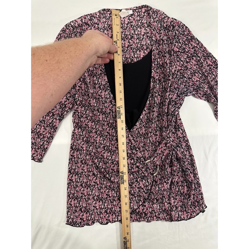 Dressbarn Blouse Women 2X Pink Tunic Faux Wrap 3/4 Sleeve Knit Floral 6-7252DR - Picture 4 of 8